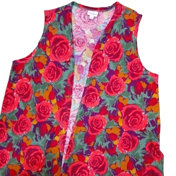 Lularoe Joy Long Vest Large Roses - Picture 3 of 11